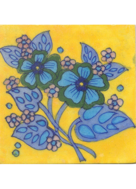 Turquoise and Green Flowers with Yellow base Tile