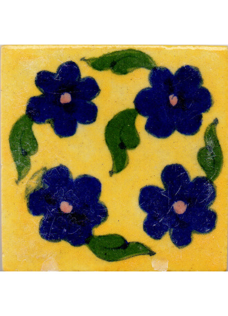 Luxury Kitchen Backsplash Floral Design Blue Pottery Tile