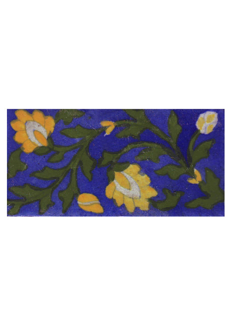 Yellow Flowers and Green Leaf with Blue Base Tile2