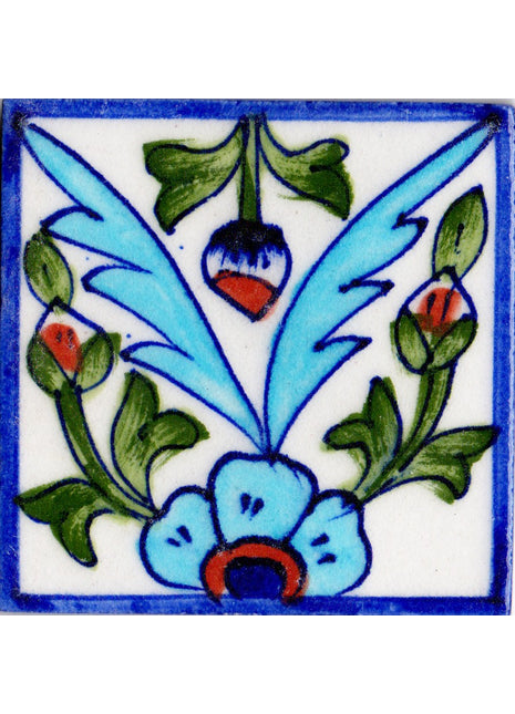 Turquoise Floral Design Handcrafted Kitchen Tile