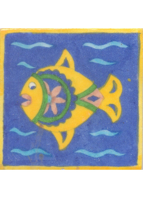 Yellow,Green and Brown Fish with Blue Base Tile