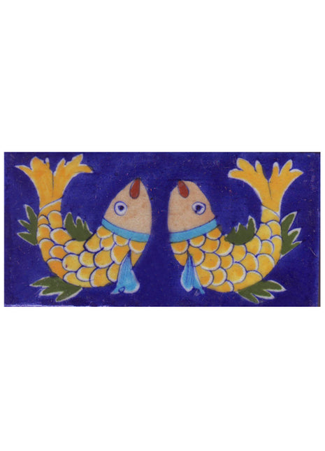 Two Yellow,Brown,Green,Turquoise Fish with Blue Base Tile