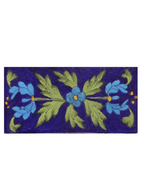Turquoise,Yellow Flowers and Lime Green Leaf with Blue Base Tile