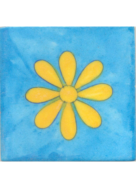 Yellow Flower and Turquoise Base Tile