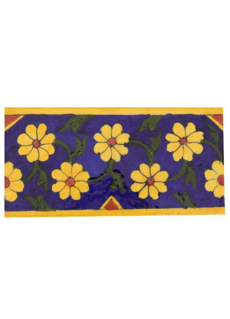 Yellow Flowers and Green Leaf With Blue Base Tile