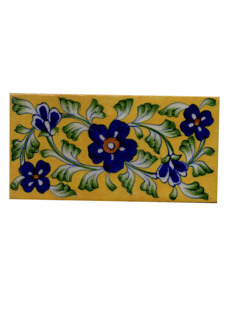 Yellow Color Base with Blue Color Flower Tile 3x6''