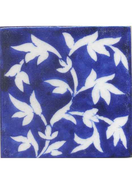 Blue Leafy Pattern Ceramic Handmade Kitchen Tile