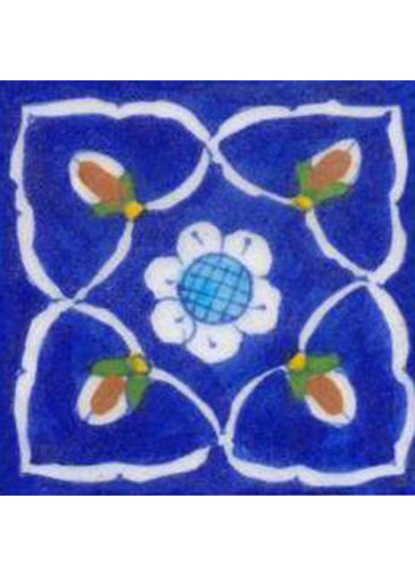 Blue tile with white,sky blue and brown pattern (3x3-bpt16)