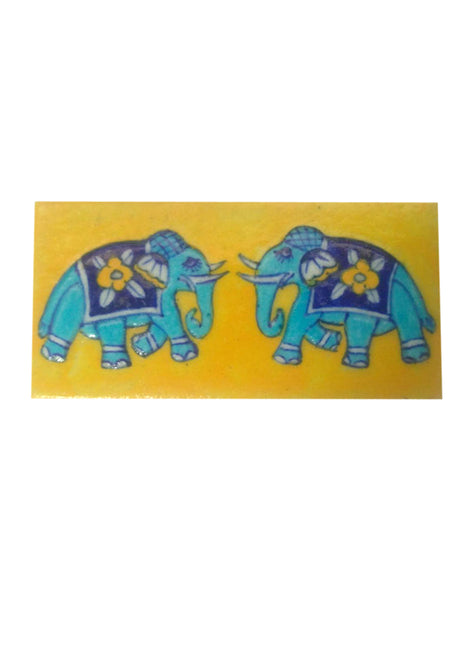 Two Turquoise Elephant on Yellow Base Tile (3x6)