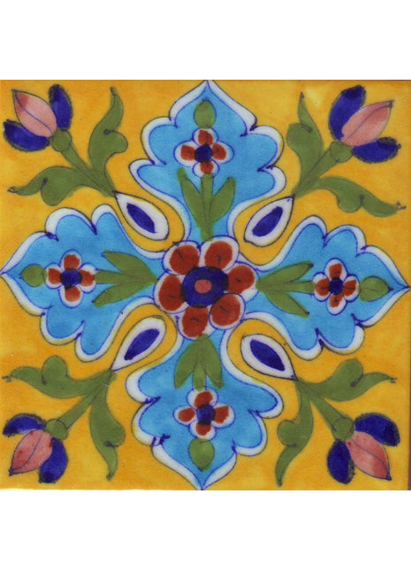 Yellow Tiles With Red & Turquoise Flowers