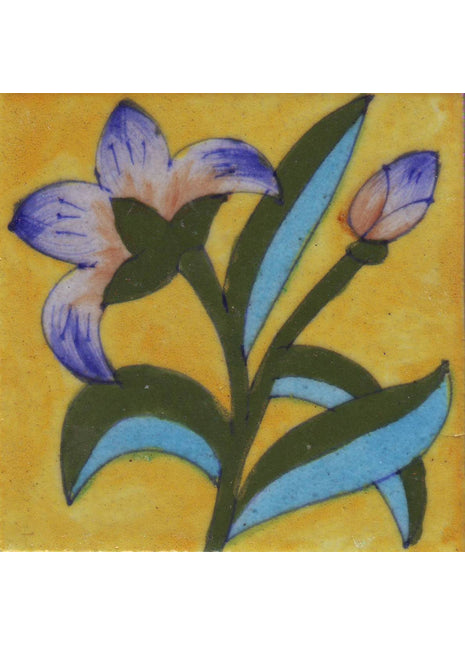 Green Leaf With Lime Blue and Yellow Base Tile