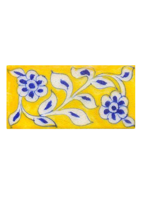 blue & white curve design on yellow tile 2x4
