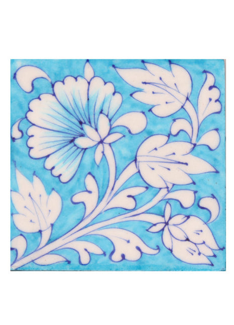 Turquoise Base and White Leafs Tile