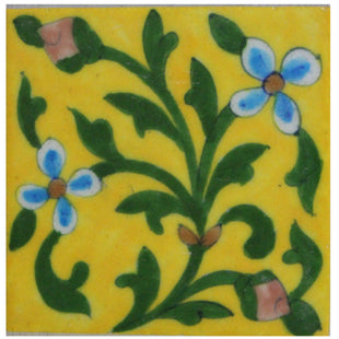 Yellow Base and Green Leaves 4x4 Tile