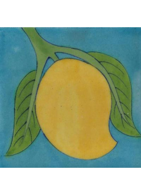 Yellow Mango Green Leaf Design With Turquoise Base Tile