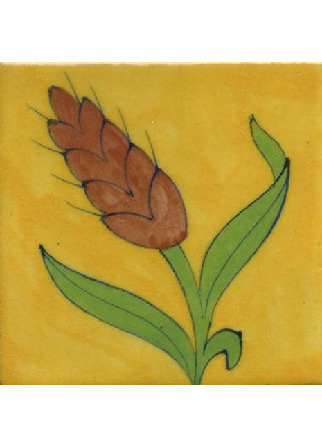 Brown Maize Corn Green Leaf Design With Yellow Base Tile