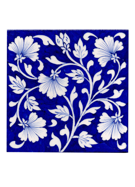 Blue Flower and White Leaves Tile 6x6 inch