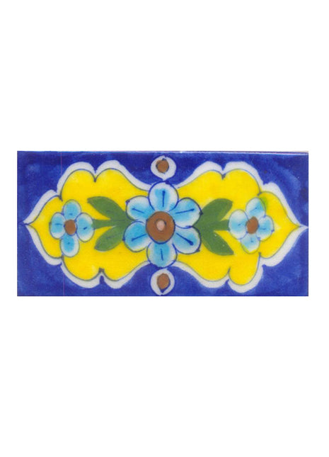 Turquoise,Brown,Pink Flower and Green leaf with Blue Base Tile