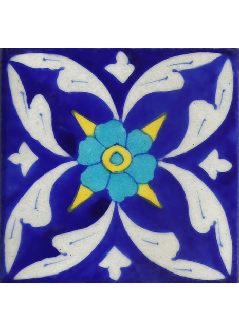 Luxury Kitchen Backsplash Floral Design Blue Pottery Tile