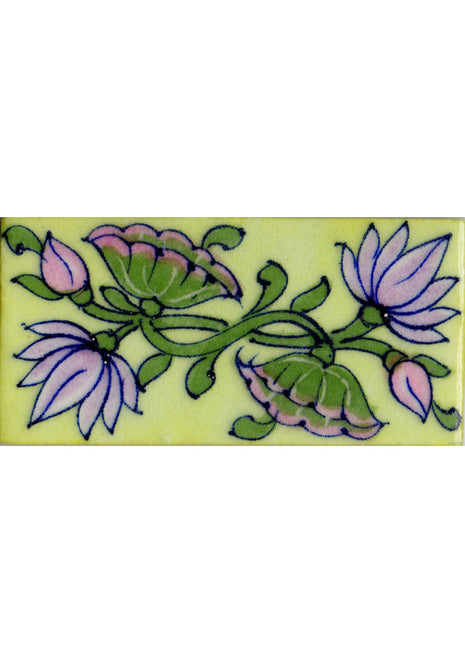 Pink Lotus Flowers With Green Leaves On Light Green Tile