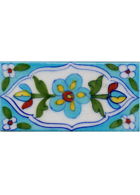 Turquoise Flowers and Green Leaves On Turquoise Base Tile