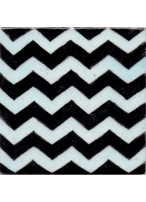 Handmade Ceramic Zig Zag Art Blue Pottery Tile