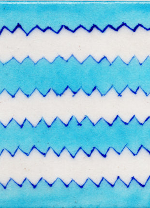 Turquoise and White Zig - Zag Design Tile