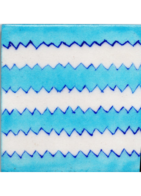 Turquoise and White Zig - Zag Design Tile