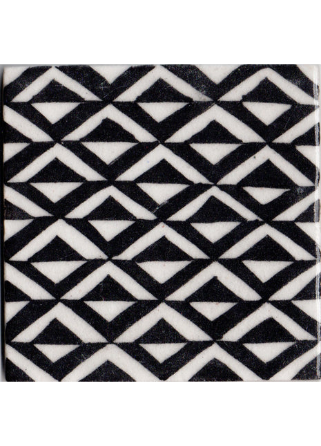 Handpainted Black and White Pattern Kitchen Blue Pottery Tile