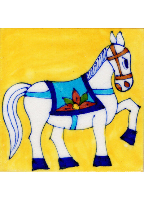 Horse Design Yellow Furniture Blue Pottery Tile