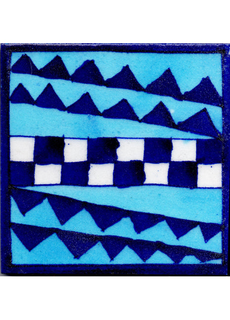 Luxury Kitchen Backsplash Zig Zag Design Blue Pottery Tile