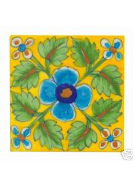 Handpainted Turquoise Floral Leafy Kitchen Backsplash Tile