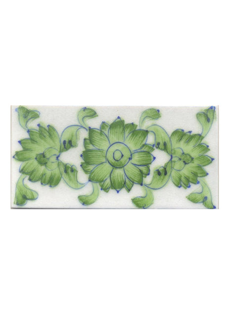 Lime Green Flower and leaf with White Base Tile