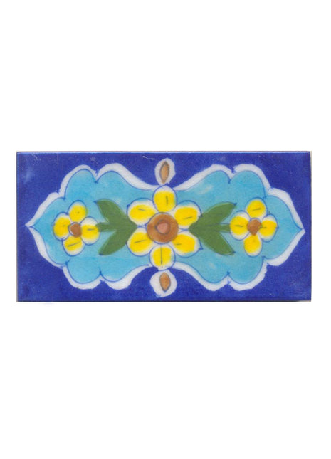 Yellow,Brown,Pink Flower with Blue Base Tile
