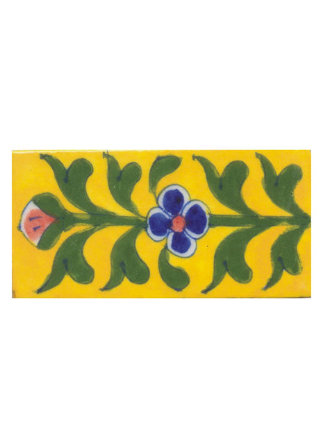 Blue and Flower and Green leaf with Yellow Base Tile