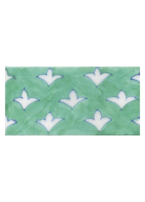 White Flowers and Aqua Green Base Tile