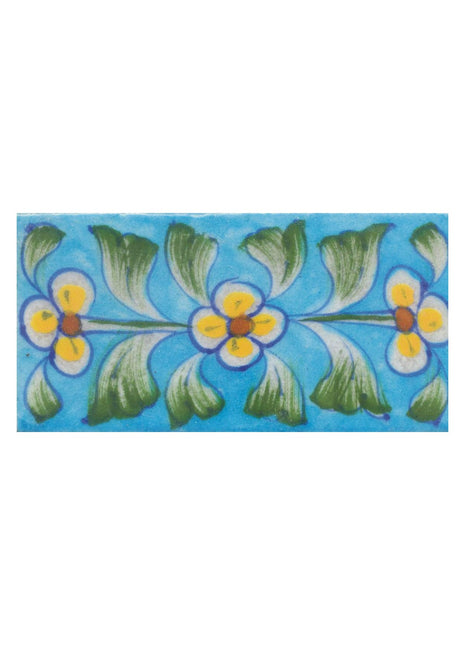 Yellow Flowers and Lime Green leaf with Turquoise Base Tile