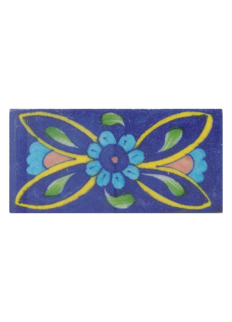 Turquoise,Brown and Yellow design and Green leaf with Blue Base Tile