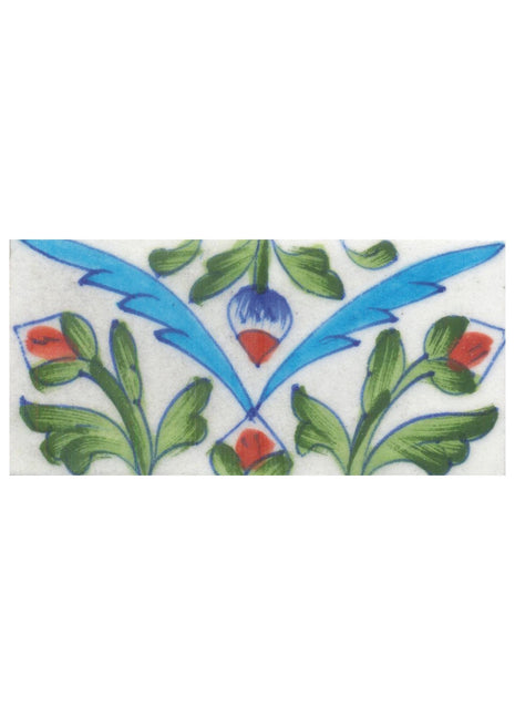 Turquoise and Lime Green leaf with White Base Tile