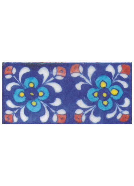 Yellow,Blue and Turquoise Flowers and White leaf with Blue Base Tile