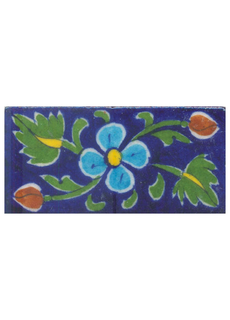 Yellow and Turquoise Flower and Green leaf with Blue Base Tile