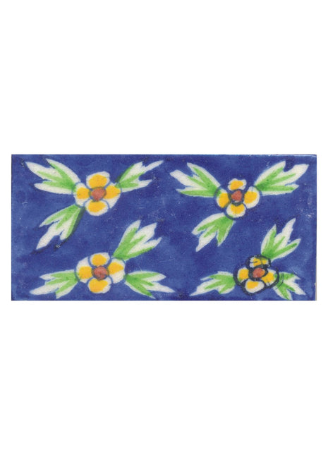 Yellow and Brown Flower and Green leaf with Blue Base Tile