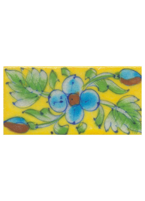 Turquoise and Brown Flower Green leaf with Yellow Base Tile