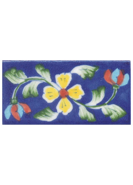 Yellow and Red Flower and Lime Green leaf with Blue Base Tile