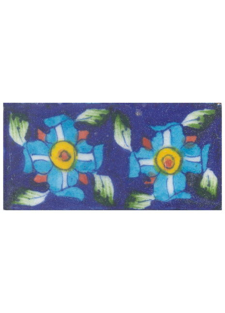 Two Turquoise Flowers on Blue Base Tile