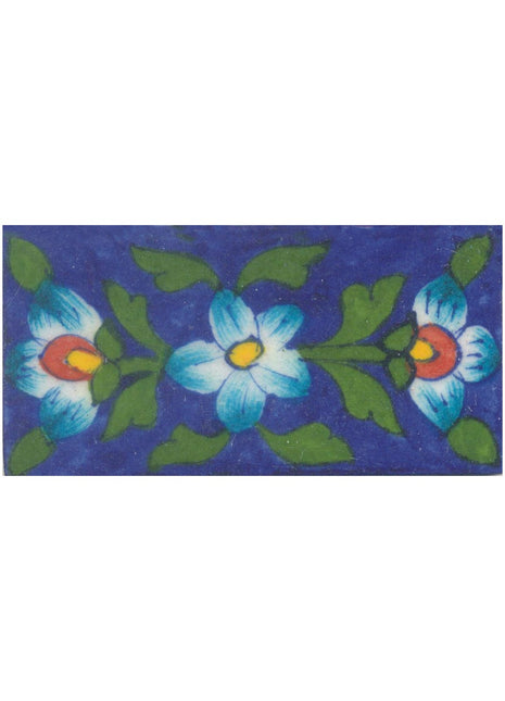 Turquoise Flowers on Blue Base Tile