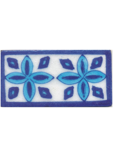Turquoise and Blue Flowers with White Base Tile