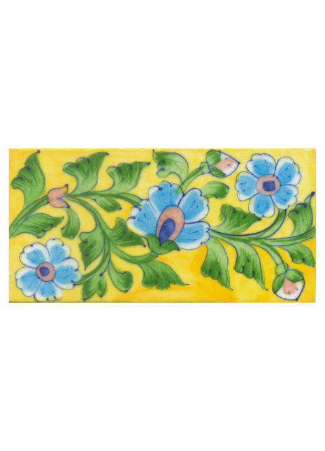 Turquoise Flower Design on Yellow Base Tile