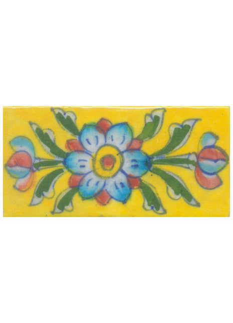 Turquoise Flowers Design on Yellow base Tile