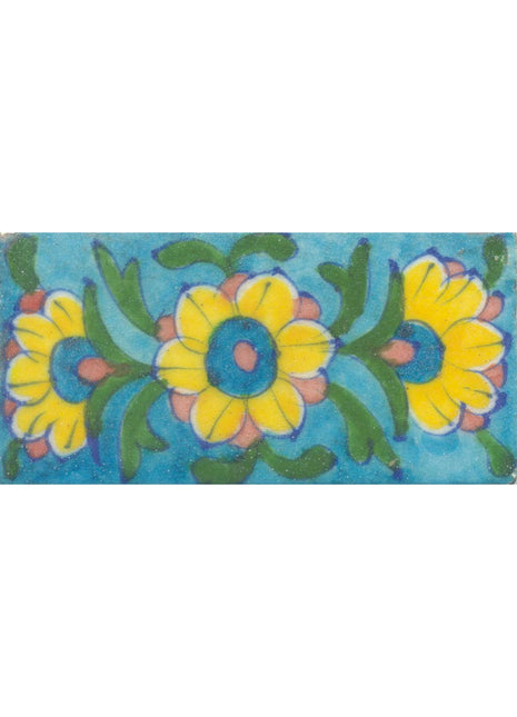 Yellow Flowers on Turquoise Base Tile